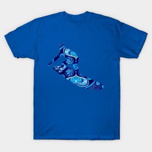 DYNAMIC SURFER DUDE MANDALA, ZENTANGLE DESIGN, BLUE SURFBOARD T-Shirt